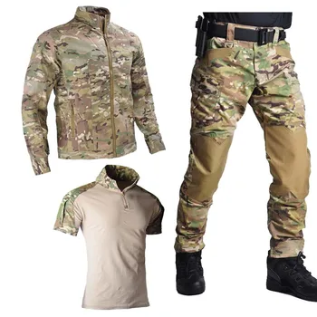 Savaş Üniforma Avcılık Takım Elbise Airsoft Paintball Giyim Askeri Ceket Taktik Takım Elbise Camo Gömlek + Pantolon + Gömlek Erkekler Rüzgarlık