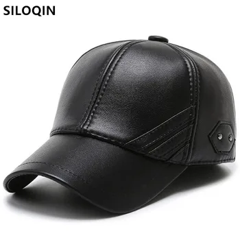 SILOQIN Snapback Kap Kalın Peluş Sıcak Beyzbol Kapaklar Erkekler Kış PU Deri Şapka Ayarlanabilir Boyutu Termal Kulaklık Şapka baba Spor