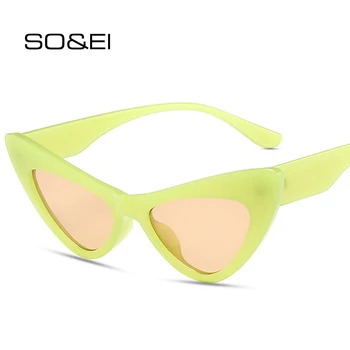 SO & EI Moda Jöle Renk Kedi Göz Güneş Kadınlar Trend Yeşil Sarı Tonları UV400 Vintage Erkekler Leopar Çay güneş gözlüğü