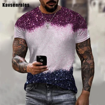 Sıcak Satış Yaz Moda Renkli Glitter 3D Baskılı Erkek T-shirt Unisex Rahat Moda Büyük Boy Kısa Kollu T Gömlek Tops