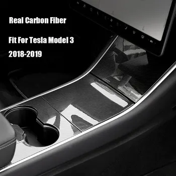 Tesla Modeli 3 17-20 Gerçek Karbon Fiber Tutkal araba aksesuarları Kontrol Konsolu Kol Dayama kutusu Trim 3 ADET
