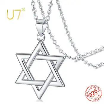 U7 925 Ayar Gümüş David Yıldızı Kolye Kolye Kadınlar Gümüş Dini Yahudi Takı Takılar Heksagram Kolye Kolye