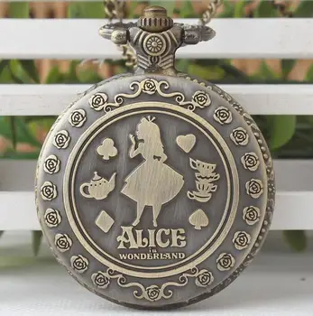 Vintage Bakır cep saati Alice in Wonderland Kesim Desen Moda Modern Çiçek Retro Kolye Kadın Çocuk Doğum Günü Noel Hediyeleri