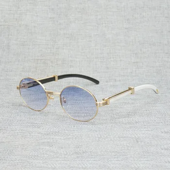 Vintage Manda Boynuzu Güneş Gözlüğü Erkekler Yuvarlak Doğal Ahşap Gözlük Açık Şeffaf Gözlük Çerçeve Oculos Shades İle Kılıf