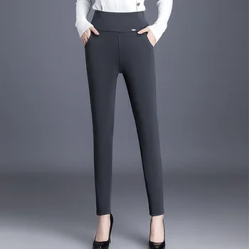 Yaz İnce Tayt Kadınlar İçin Katı kalem pantolon Yüksek Bel Streç Pantolon Cepler Kadın gündelik giyim P8806