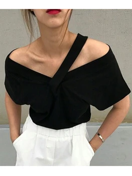 Yaz V Yaka Sling kısa kollu tişört kadın Yeni Kore Ekleme Seksi Moda Vahşi Beyaz Büyük Boy Tees Kadın Üstleri WA503