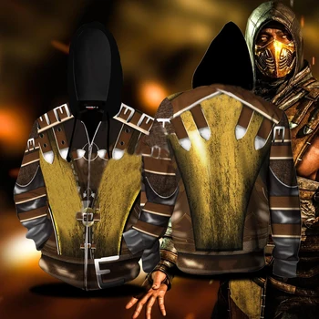 Yeni Oyun Mortal Kombat Akrep Hanzo Hasashi Cosplay Kostümleri Gençler Fermuar Kazak Rahat Hoodie Spor Kazak Ceket