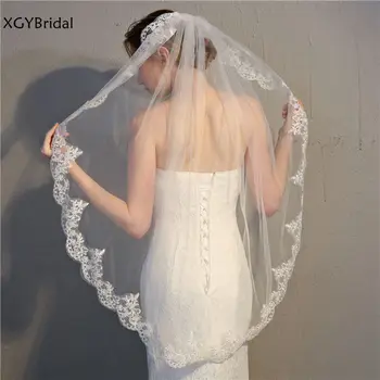 Yeni Varış Beyaz Fildişi Ucuz Gelin Peçe 2022 Dantel kenar Kısa düğün duvağı Seksi düğün accessoire Gelin velo de novia