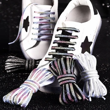 Yeni Yansıtıcı Ayakabı Lazer pullu Ayakkabı Bağı Örgü Örgülü bilezik Sneakers koşu ayakkabıları dantel Yetişkin çocuk ayakkabı dizeleri
