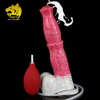 YOCY Gri Et Rengi At Yapay Penis Ejaculating Fuction Oyuncak Vantuz İle Anal Plug Strap-on Yapay Penis Çiftler Flört Seks Shop