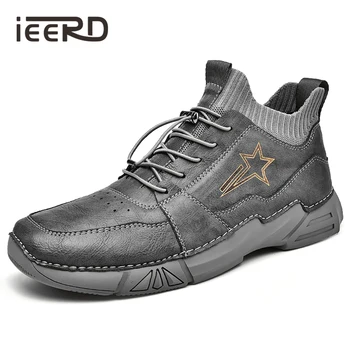 Yüksek Kaliteli Bölünmüş Deri rahat ayakkabılar Adam Flats Ayakkabı Platformu Sneakers Erkekler El Yapımı iş ayakkabısı