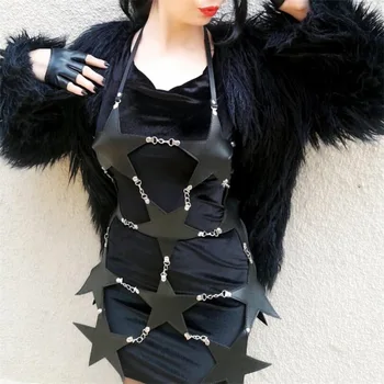 Yıldız Şekli Pentagramı Pentagram Delikli Esaret Vücut Seksi Elbise Kostümleri Özel Parti Gotik Boru Dans DJ Kulübü Bar