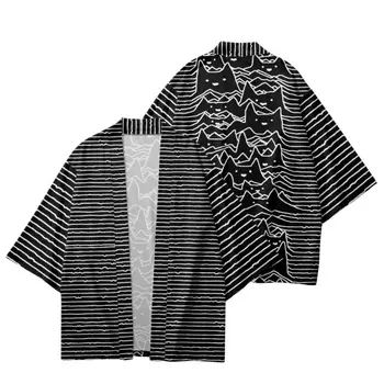 Çizgili Karikatür Baskılı Geleneksel Japon Haori Kimono plaj şortu Kadın Erkek Asya Streetwear Hırka Yukata Giyim