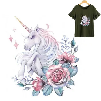 Çiçekler sevimli Unicorn hayvan demir On yamalar DIY ısı transferi giysi T-Shirt termal çıkartmalar dekorasyon baskı