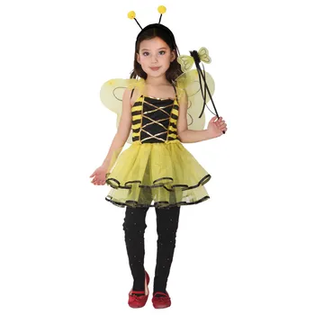 Çocuk Çocuk Bumble Honey Bee Peri Kostümleri Kızlar için Cadılar Bayramı Purim Karnaval Noel Yeni Yıl fantezi parti elbisesi Kanatları